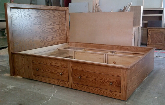 Solid Wood Ash King Platform Bed with Drawer Storage