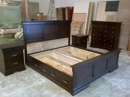 Phillipe Style Solid Wood Ash King Platform Bed with Nite Stands And Drawer Storage and Expresso Finish