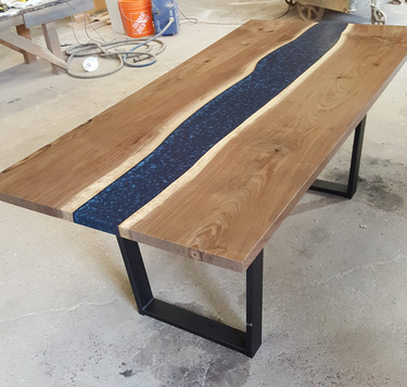 Solid Wood Walnut Live Edge Dining Table with Epoxy Pour River 