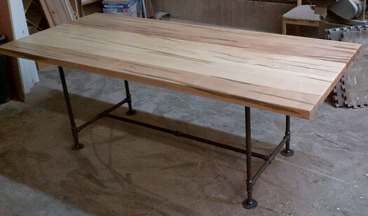 Solid Wood Wormy Maple Table with Gas Pipe Legs