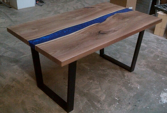 Small Solid Wood Walnut Live Edge with Epoxy Pour River Table 