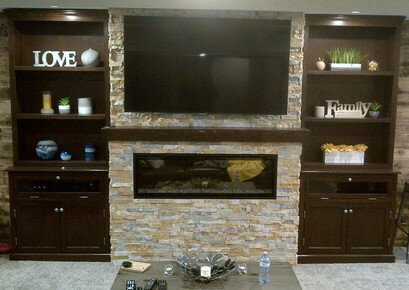 Custom Solid Wood Maple Bookshelves And TV Stand And Mantel