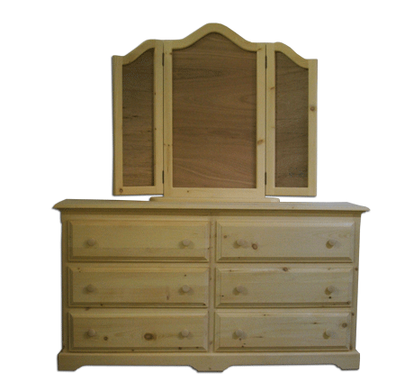 Solid Wood Pine Long Dresser With Arch Style Wing Mirror