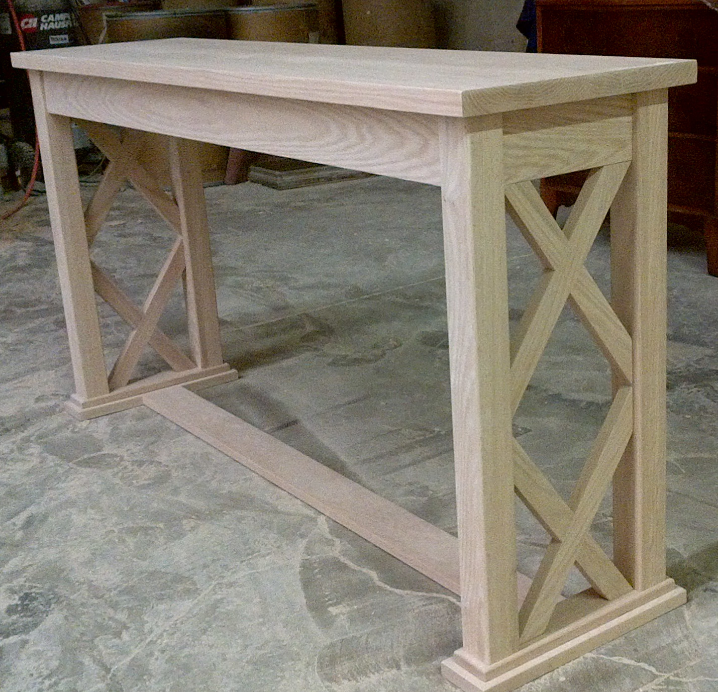 Solid Wood Oak Hall Table With X Style Legs